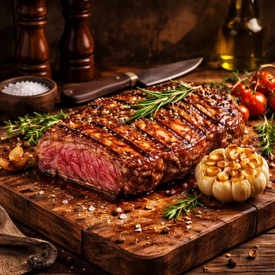Grilled Beef Steak With Garlic And Rosemary