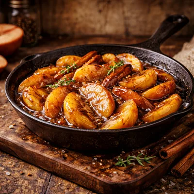Cast Iron Skillet With Caramelized Apple Slices