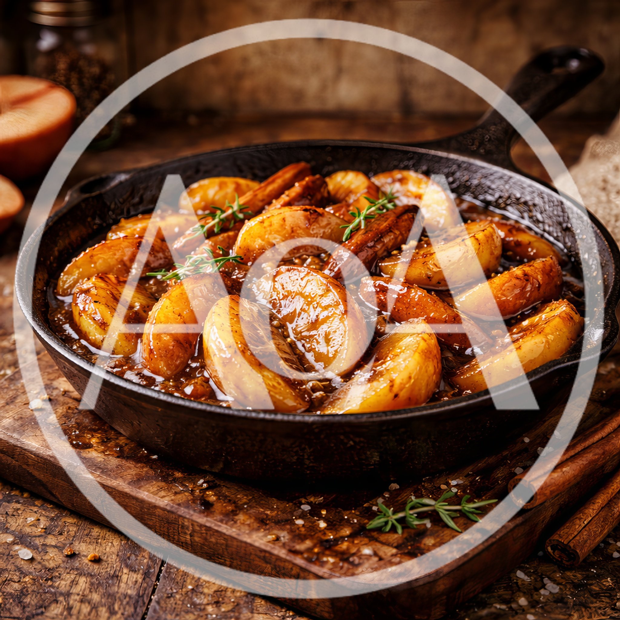 Cast Iron Skillet With Caramelized Apple Slices