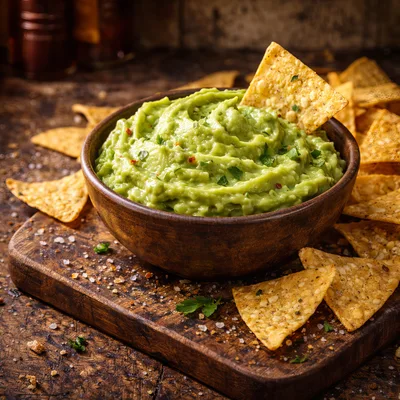 Bowl of Fresh Guacamole with Tortilla Chips