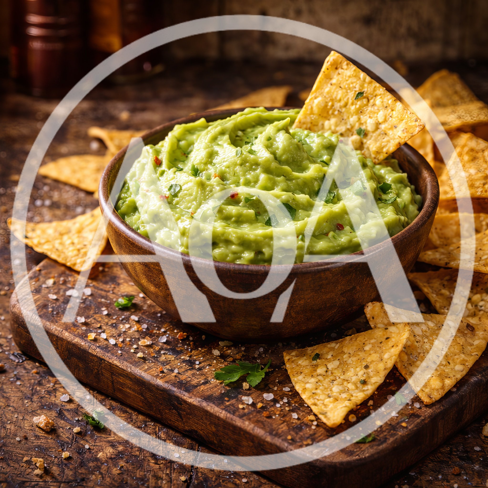 Bowl of Fresh Guacamole with Tortilla Chips