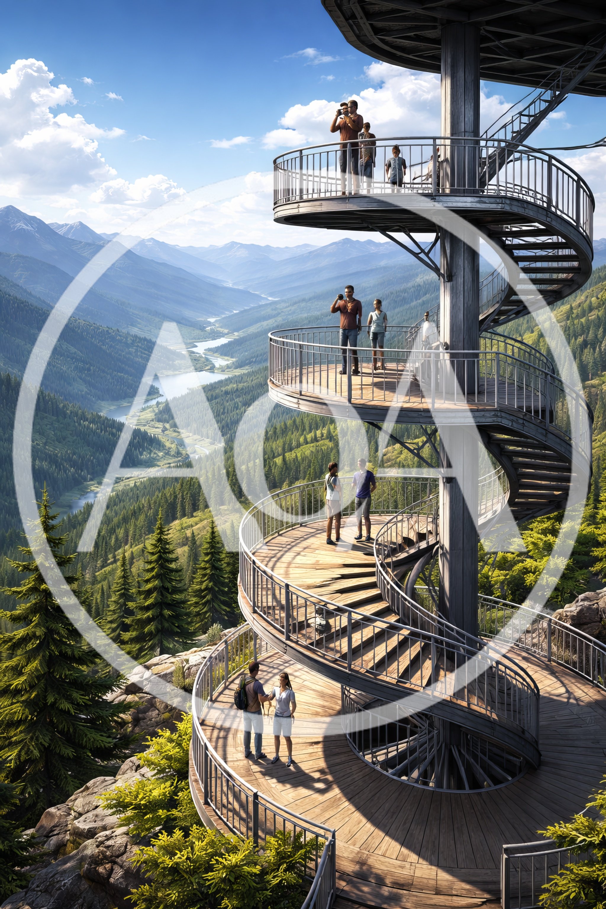 People Enjoying Scenic Views From Spiral Observation Tower