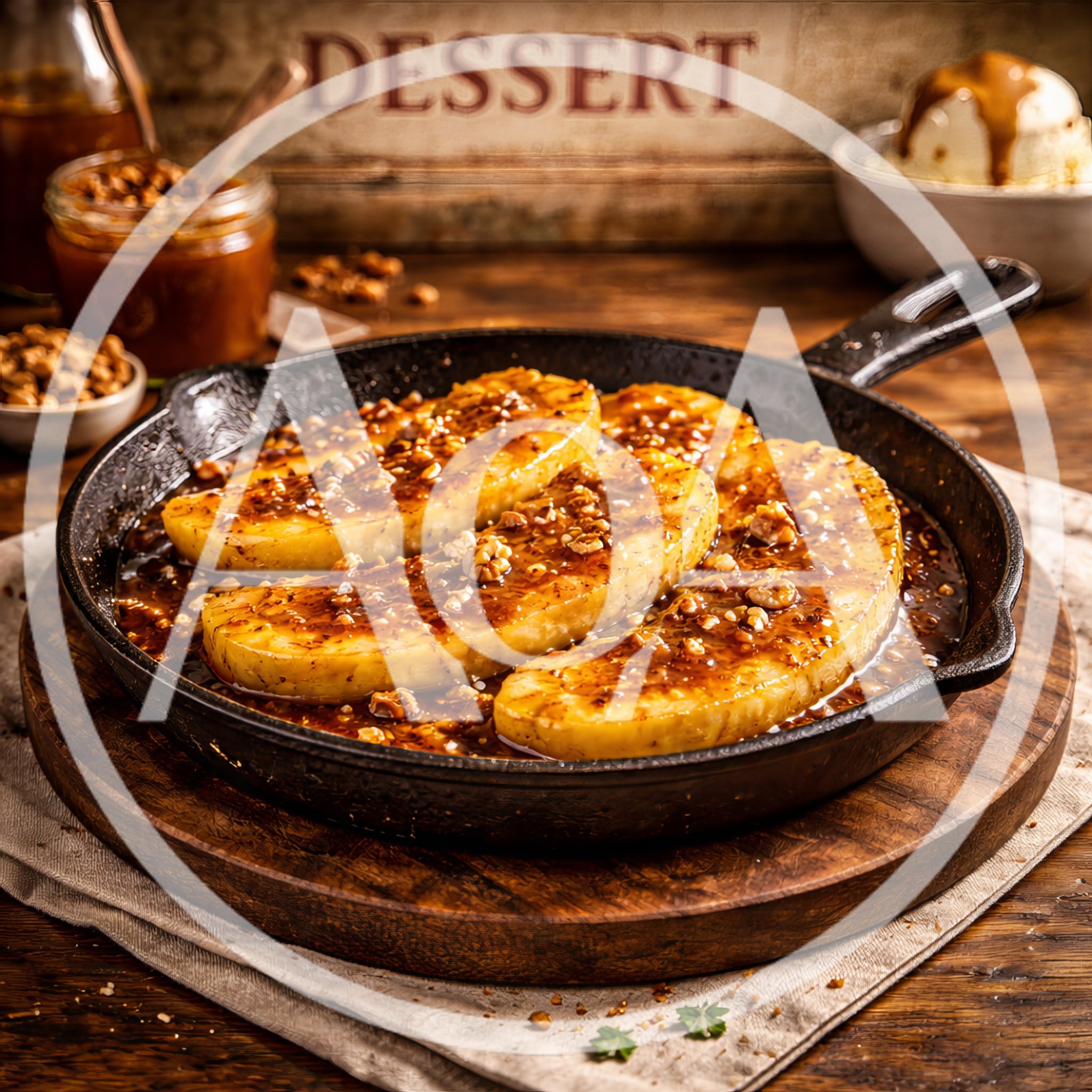 Caramelized Pineapple Slices In A Cast Iron Skillet