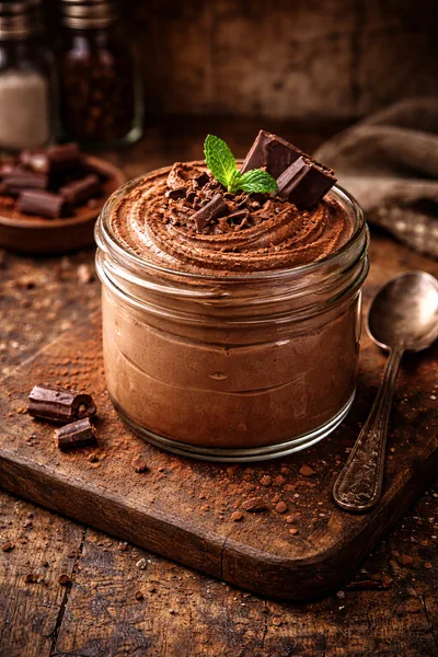Chocolate Mousse Served In A Glass Jar