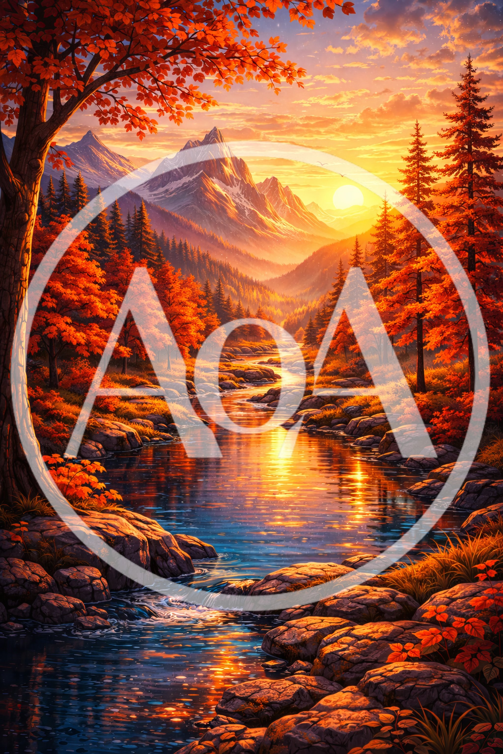 Autumn Mountain Landscape With Winding River At Sunset