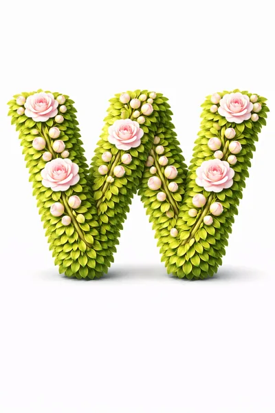 Floral Letter W Made Of Green Leaves And Roses