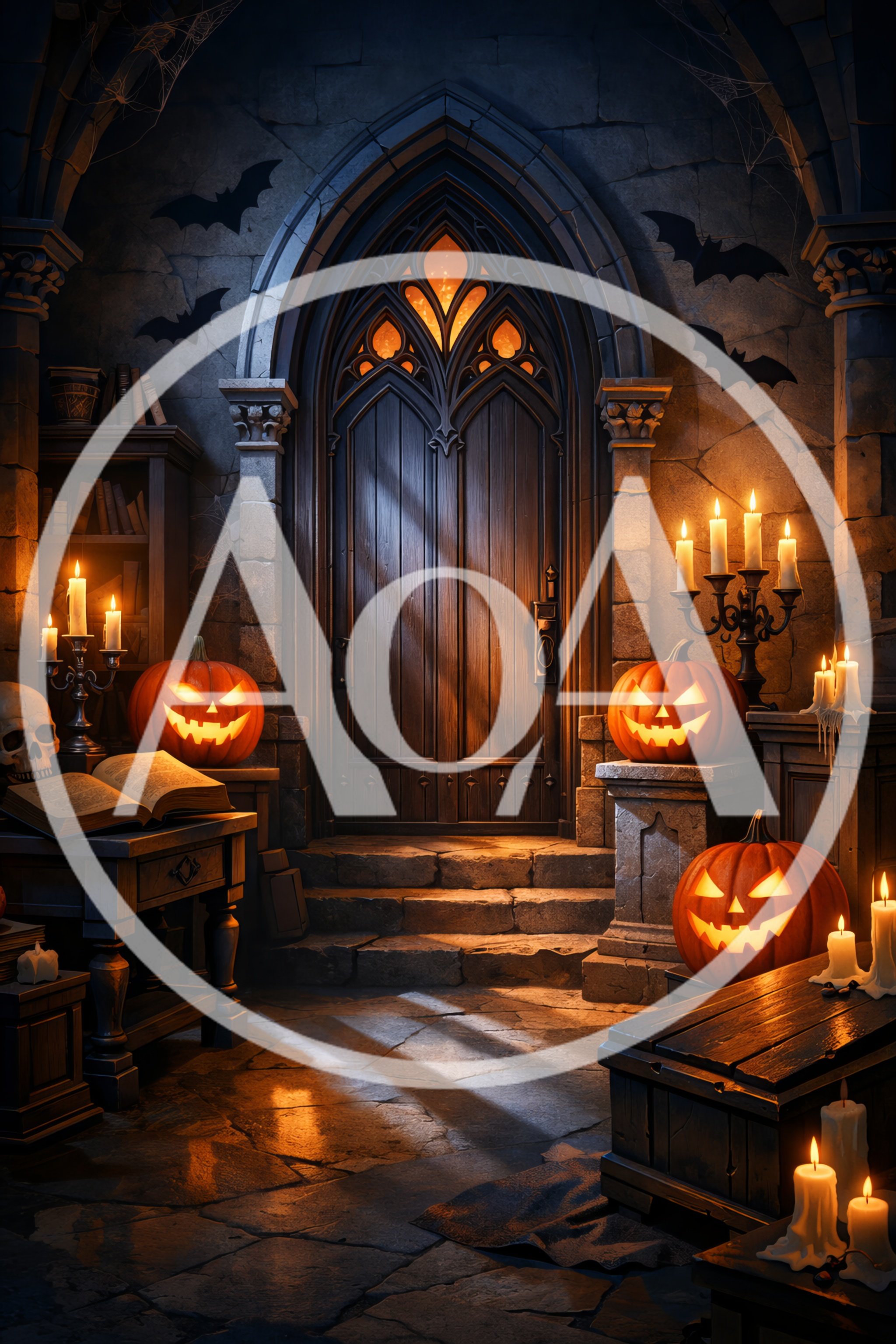 Gothic Halloween Entrance With Jack O Lanterns And Candles