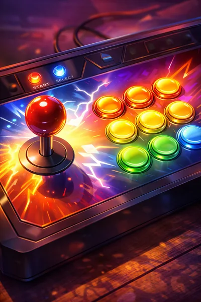 Arcade Fighting Game Controller With Vibrant Lightning Graphics