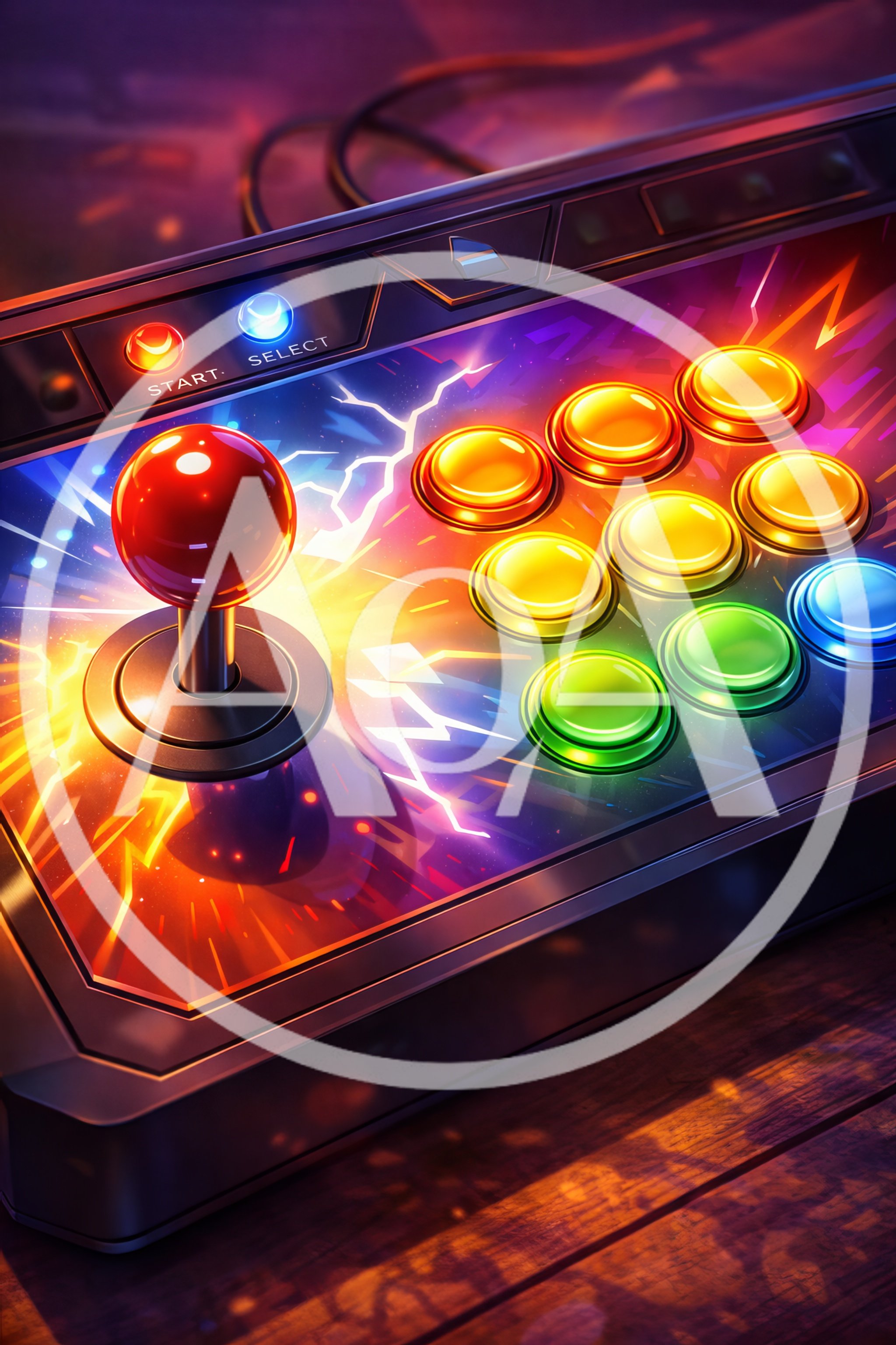 Arcade Fighting Game Controller With Vibrant Lightning Graphics