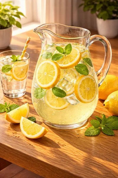 Refreshing Lemonade Pitcher With Fresh Mint And Ice