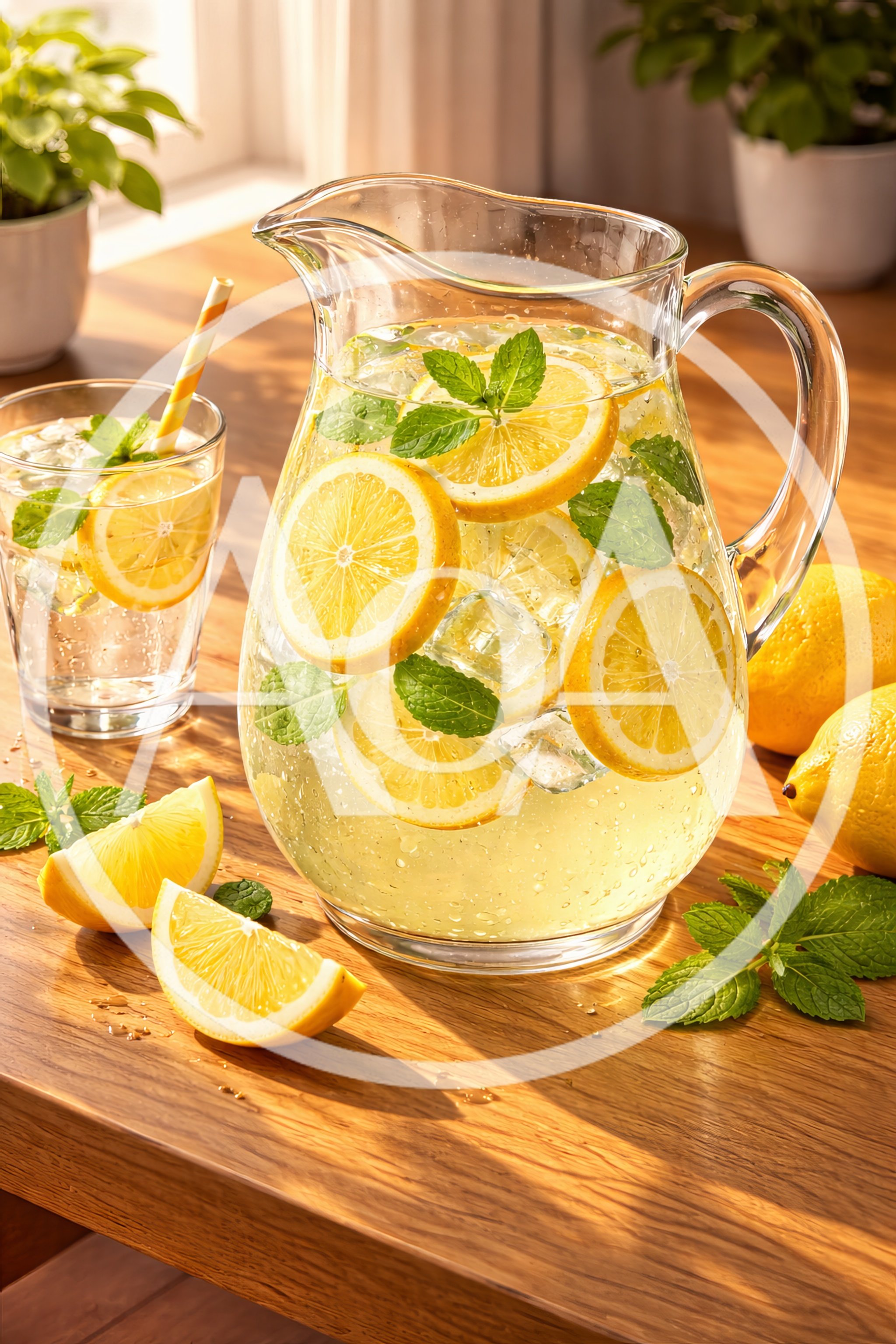 Refreshing Lemonade Pitcher With Fresh Mint And Ice