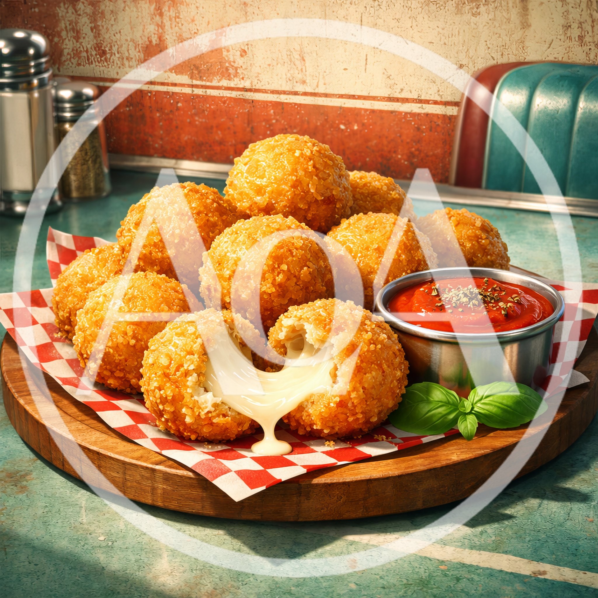 Fried Mozzarella Cheese Balls on Wooden Platter