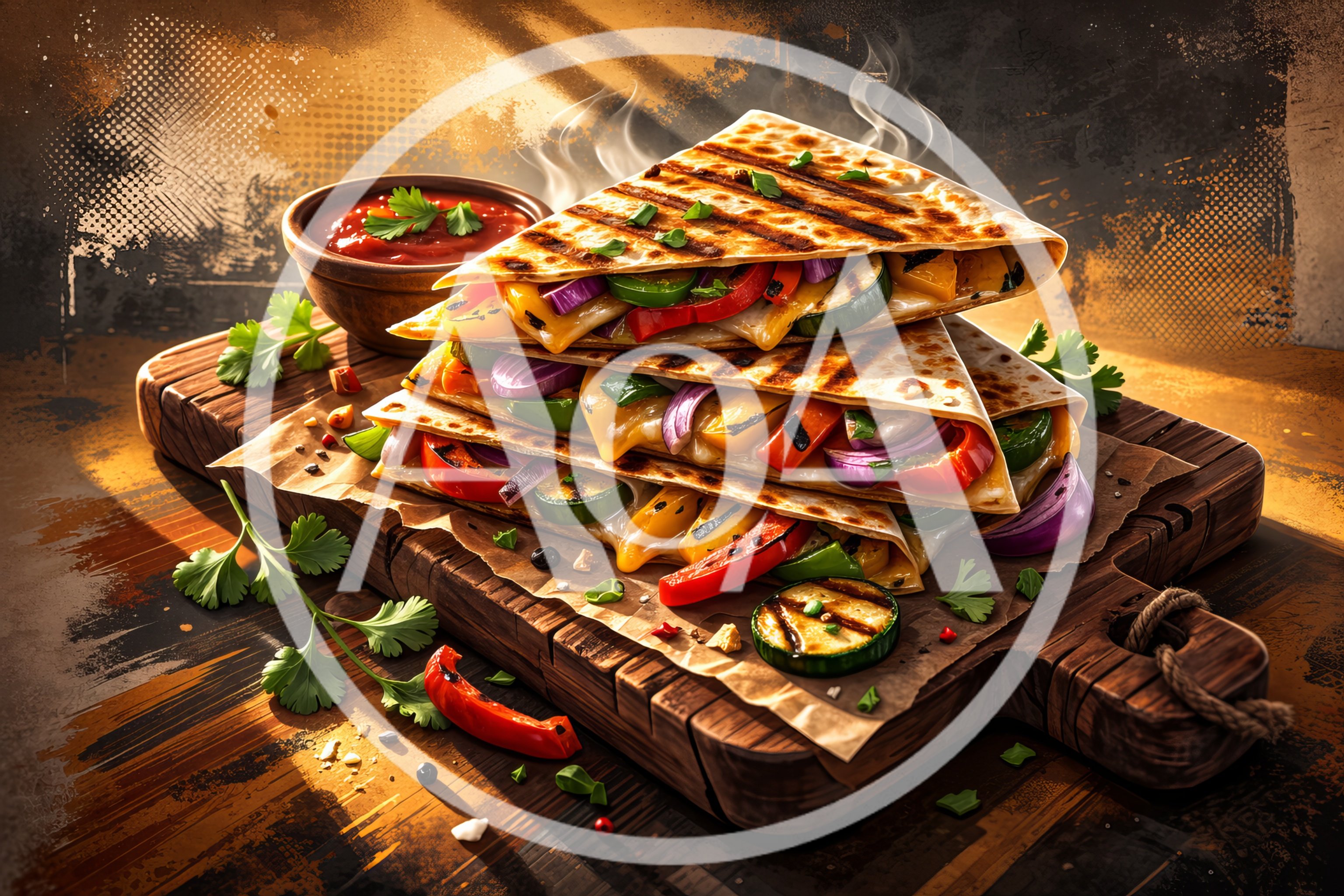 Grilled Vegetable Quesadillas on a Wooden Cutting Board