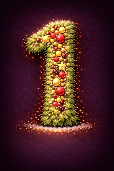 Christmas Themed Number One Decorated With Ornaments