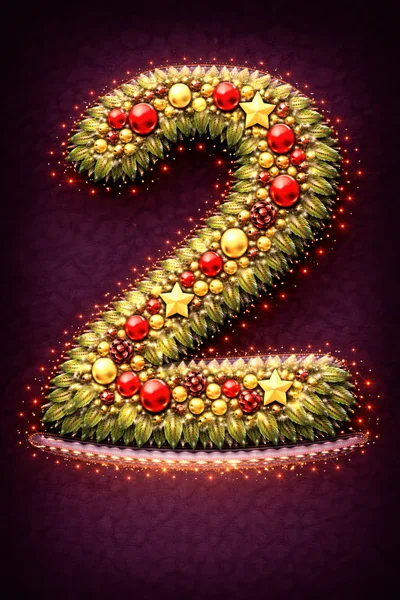 Christmas Number Two Decorated With Ornaments And Stars