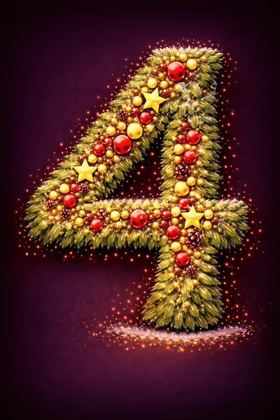 Christmas Themed Number Four Decorated With Ornaments