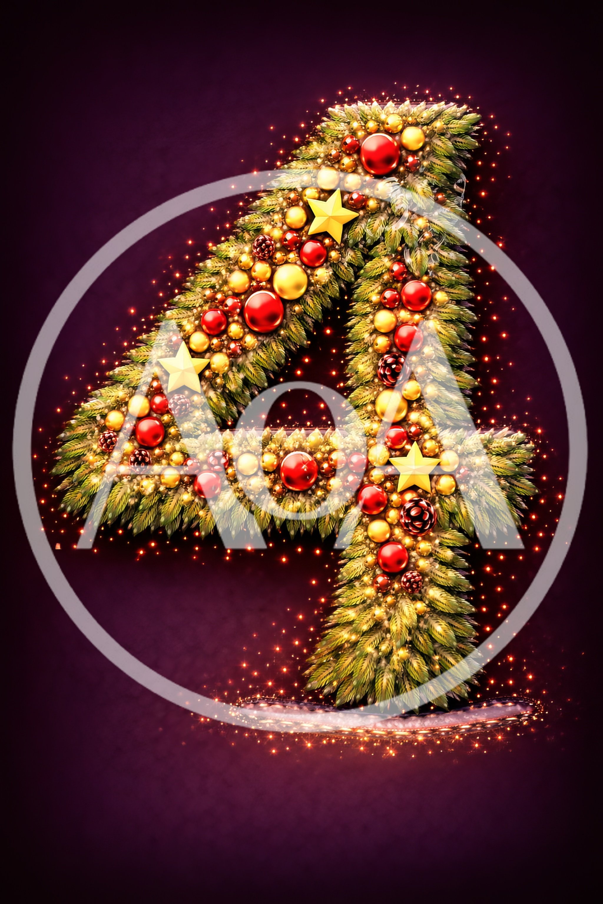 Christmas Themed Number Four Decorated With Ornaments