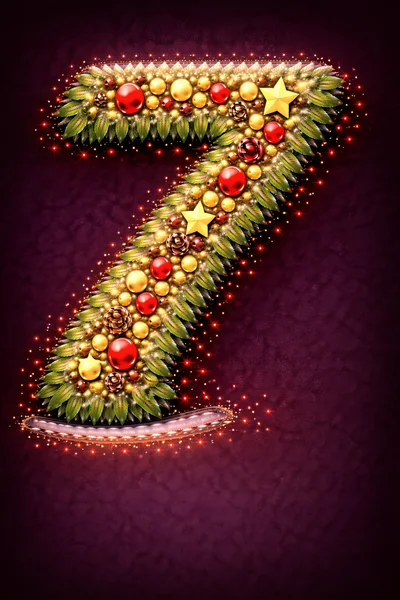 Festive Christmas Number Seven Decorated With Ornaments