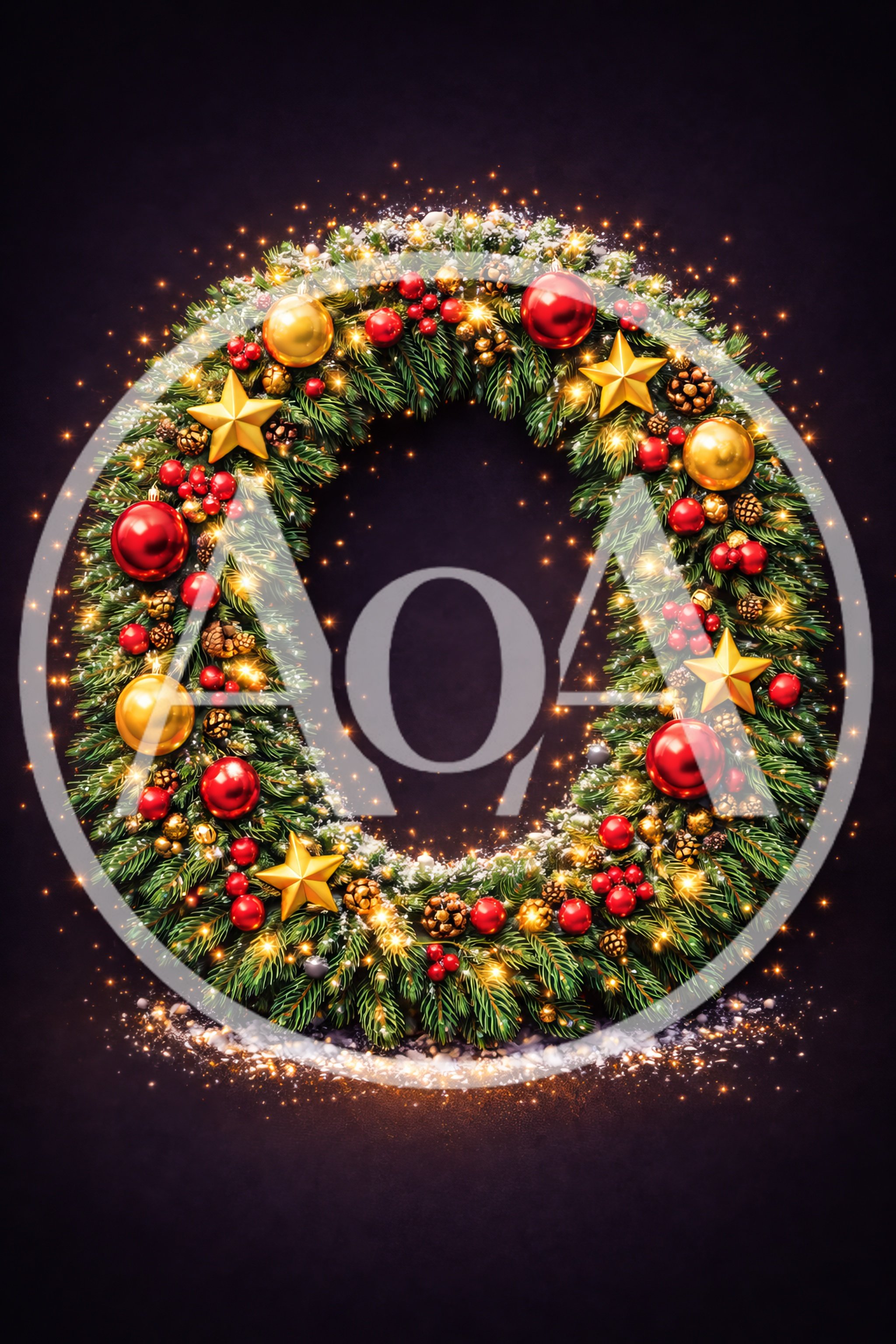 Festive Christmas Wreath With Ornaments And Golden Stars