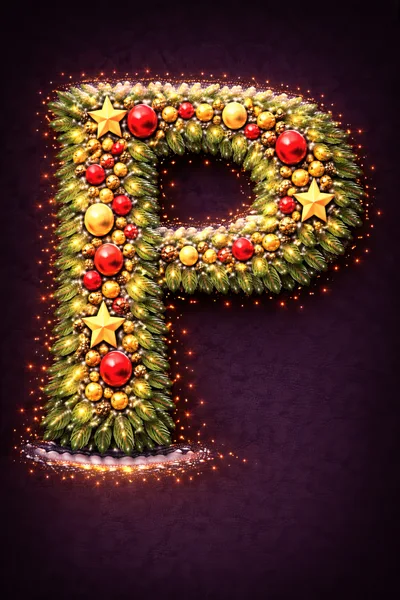 Christmas Letter P Decorated With Ornaments And Lights