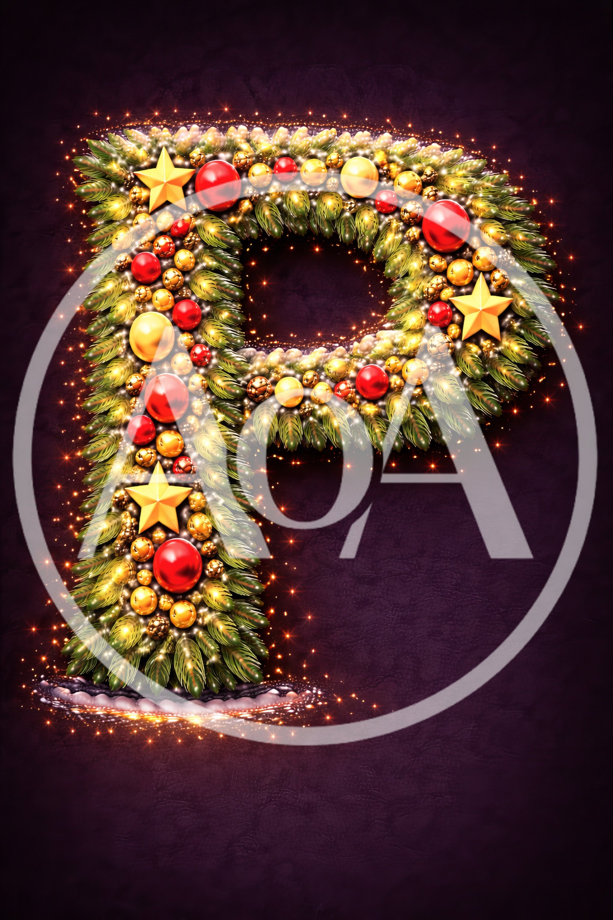 Christmas Letter P Decorated With Ornaments And Lights