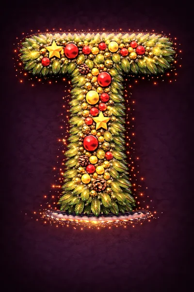 Christmas Themed Letter T Decorated With Ornaments