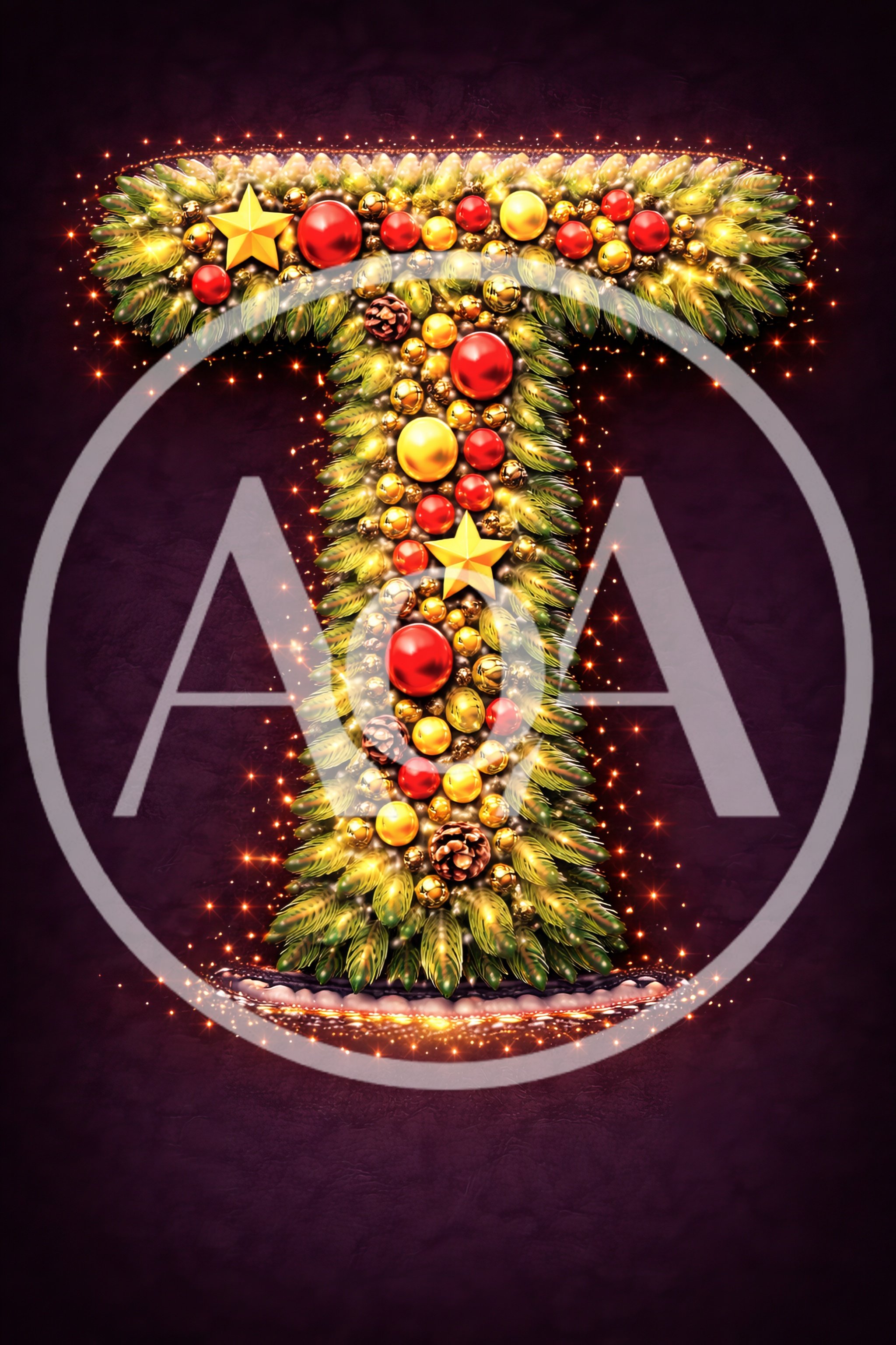 Christmas Themed Letter T Decorated With Ornaments