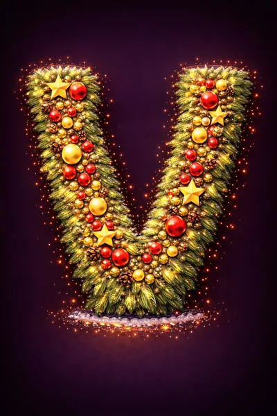 Christmas Wreath Letter V Ornament
