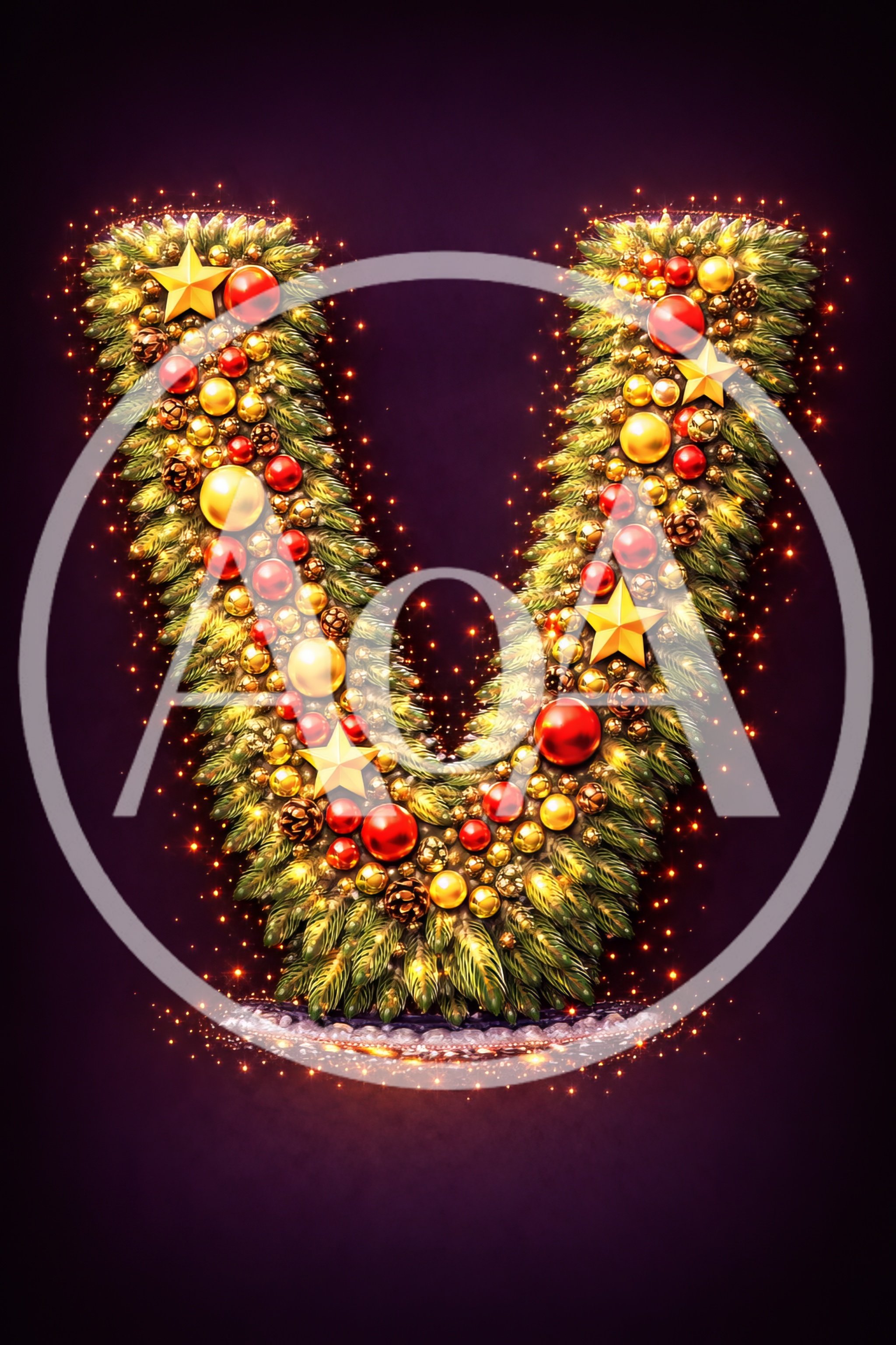 Christmas Wreath Letter V Ornament
