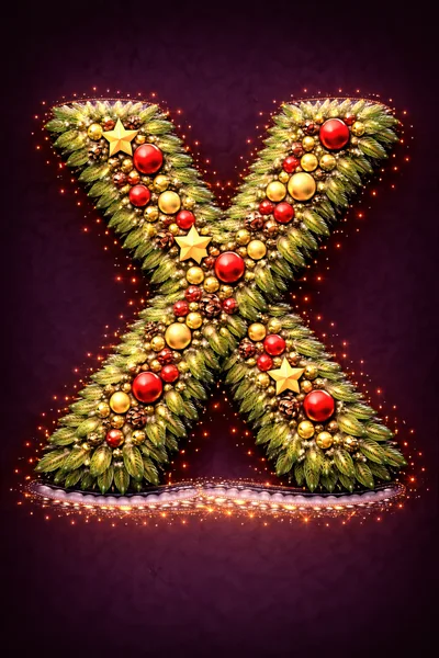 Christmas Themed Letter X Made Of Pine Branches