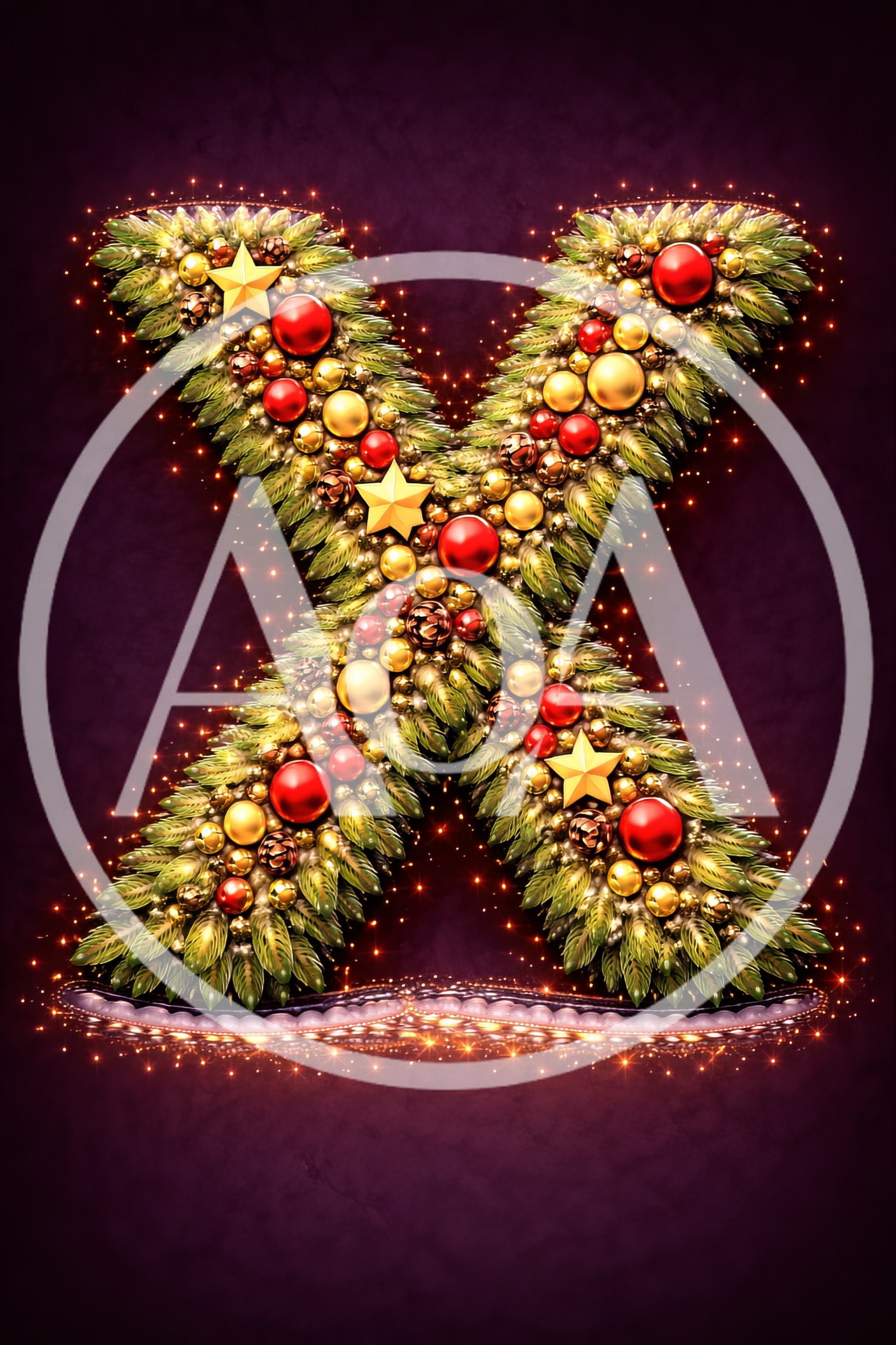 Christmas Themed Letter X Made Of Pine Branches