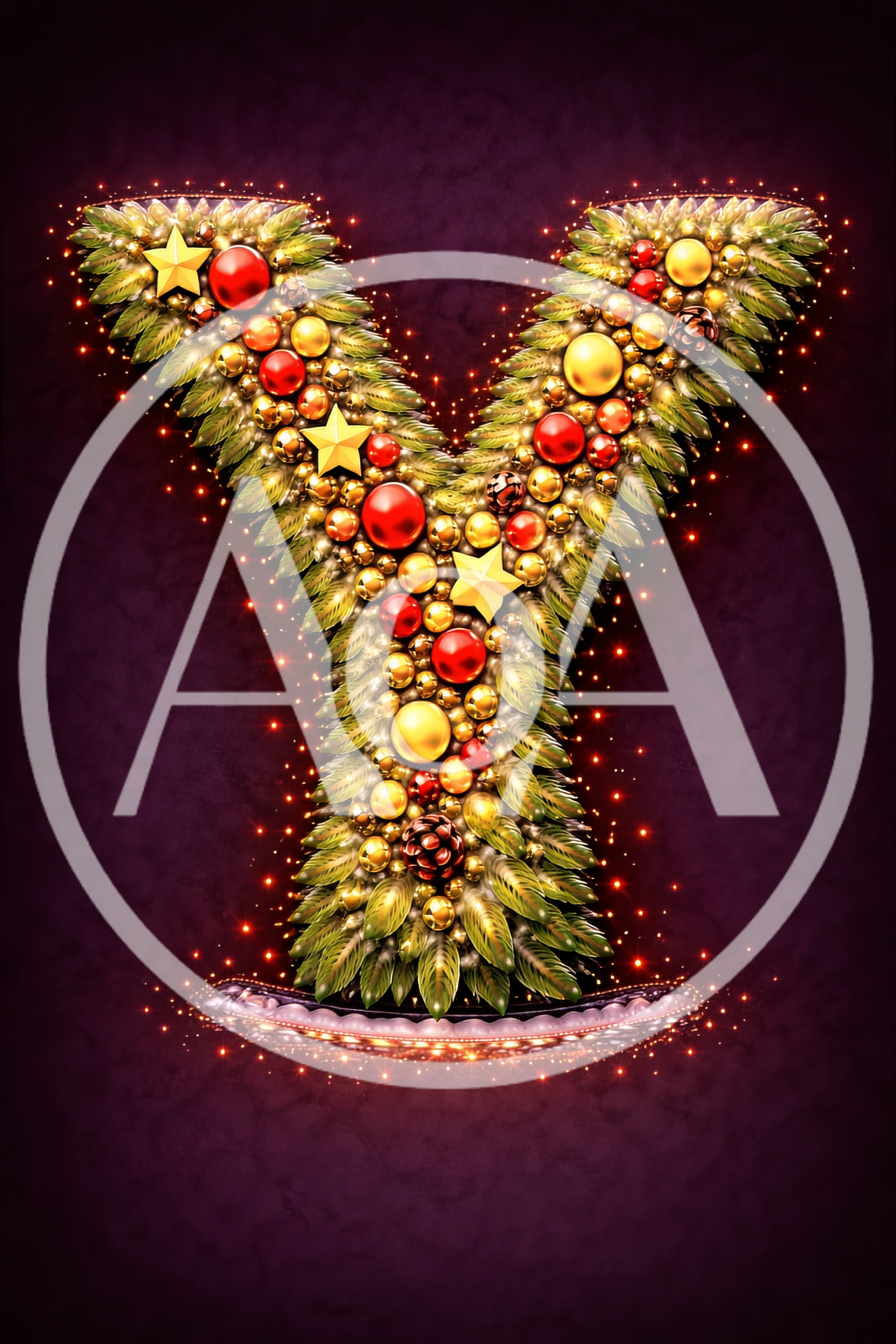 Christmas Themed Letter Y Decorated With Ornaments