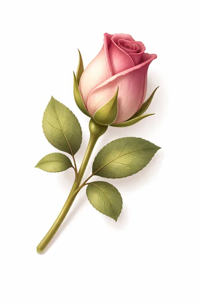 Single Pink Rose Bud With Green Leaves