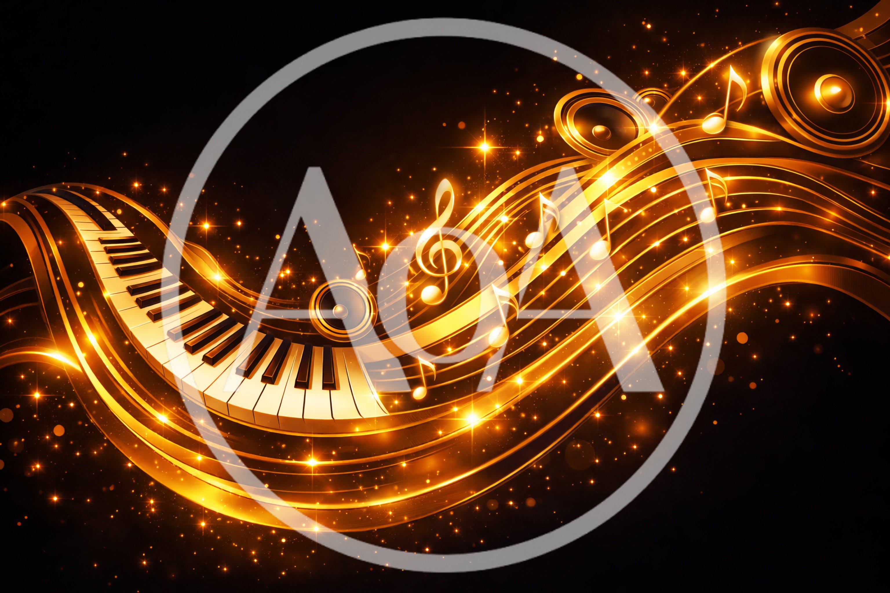 Golden Musical Abstract Background With Piano And Notes