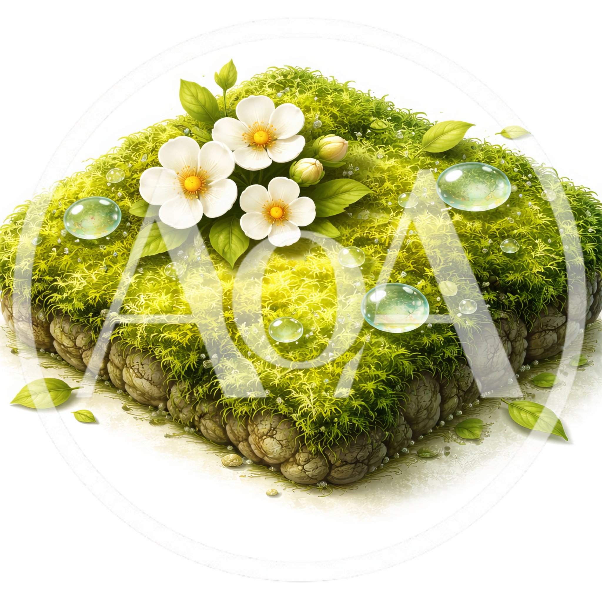 Isometric Mossy Earth Block With White Flowers