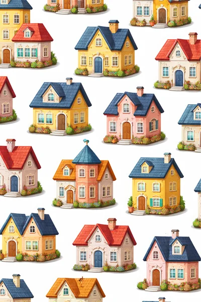Seamless Pattern Of Charming Suburban Houses