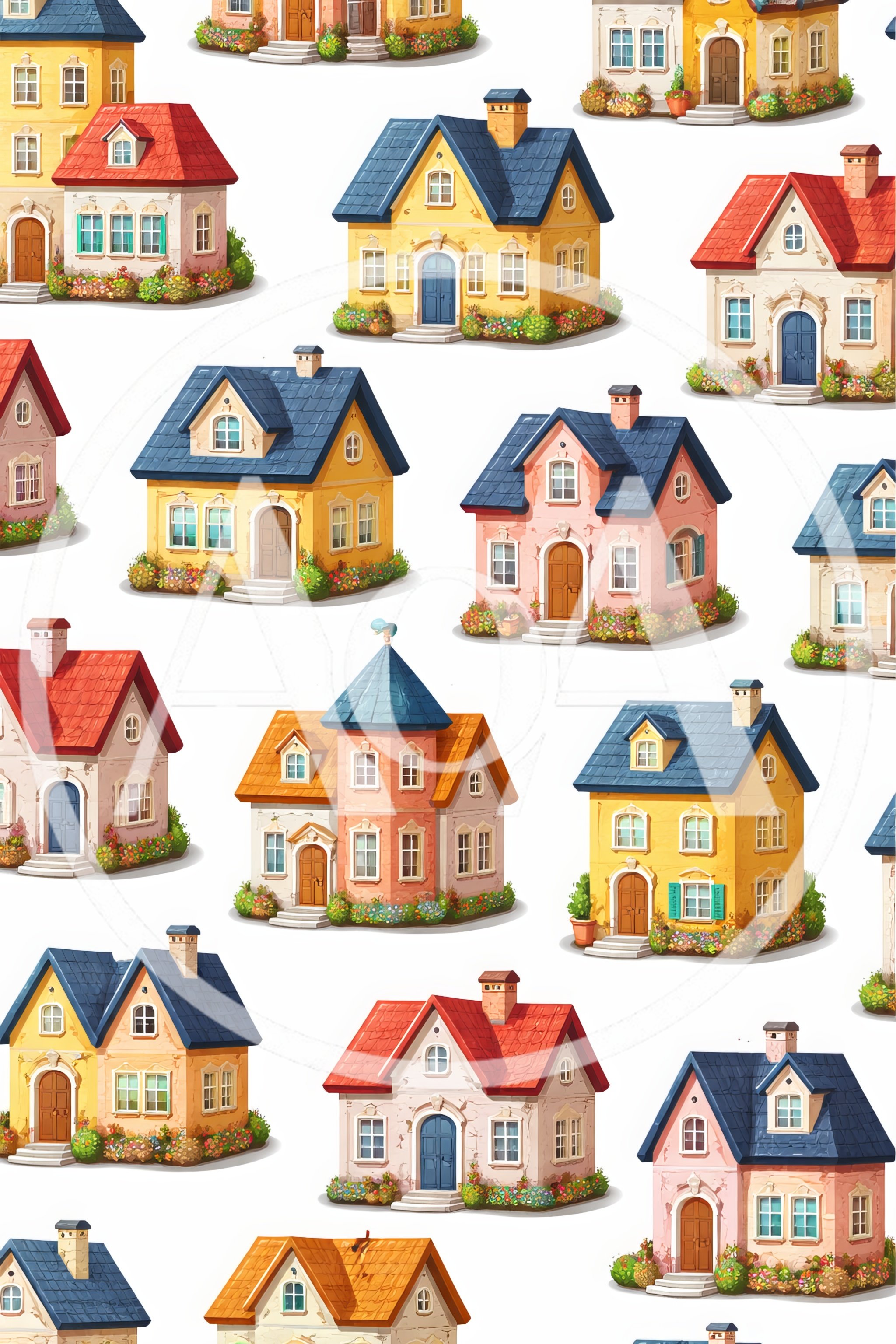 Seamless Pattern Of Charming Suburban Houses