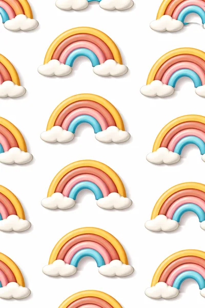 Seamless Pattern of Cute 3D Rainbows