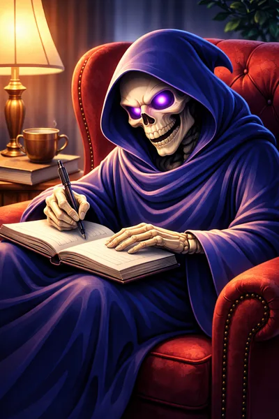 Grim Reaper Writing In A Journal