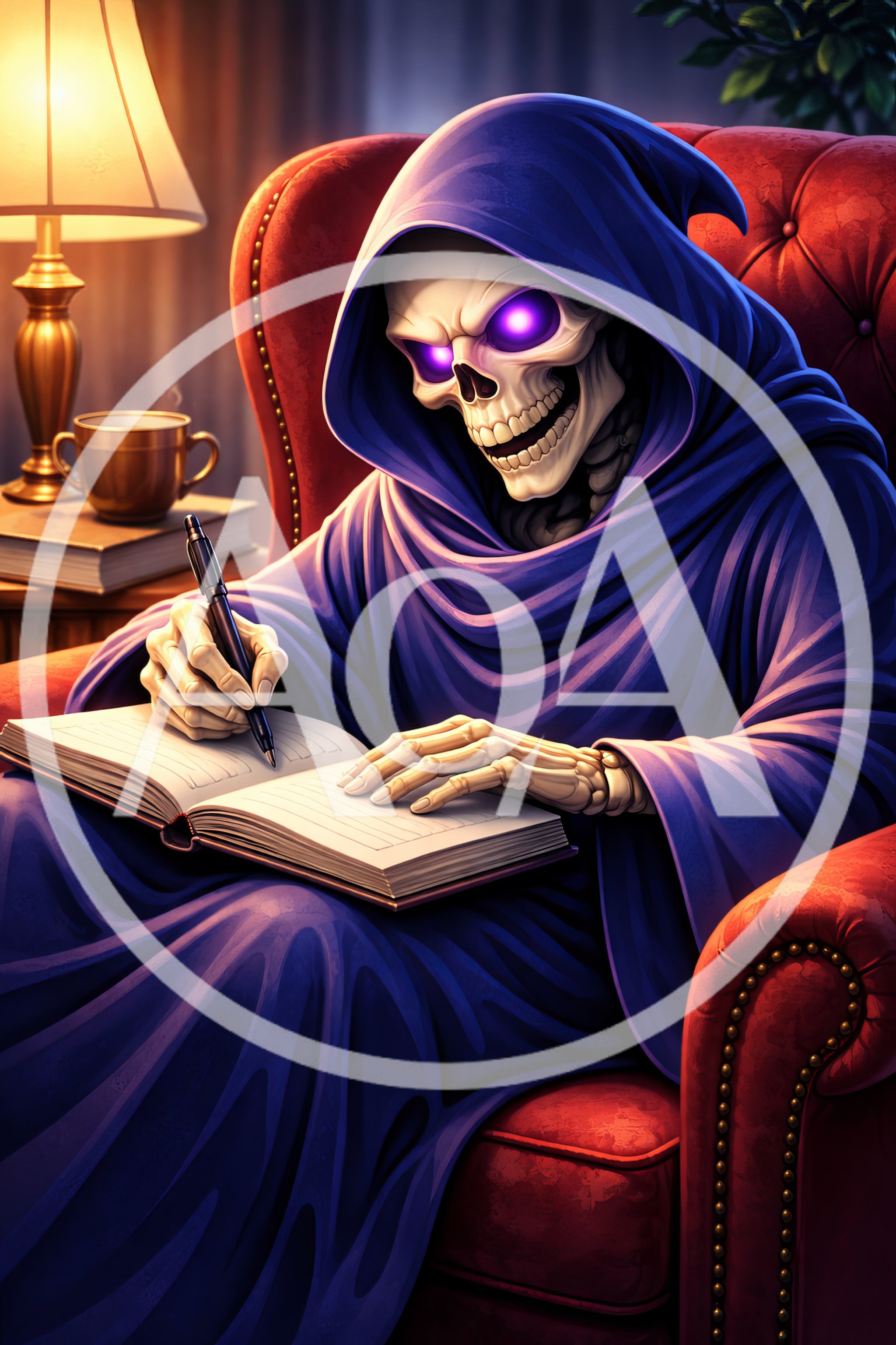 Grim Reaper Writing In A Journal