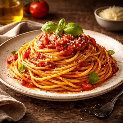 Spaghetti With Tomato Sauce And Fresh Basil