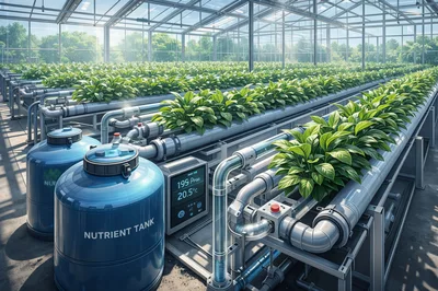 Automated Hydroponic System In A Modern Greenhouse