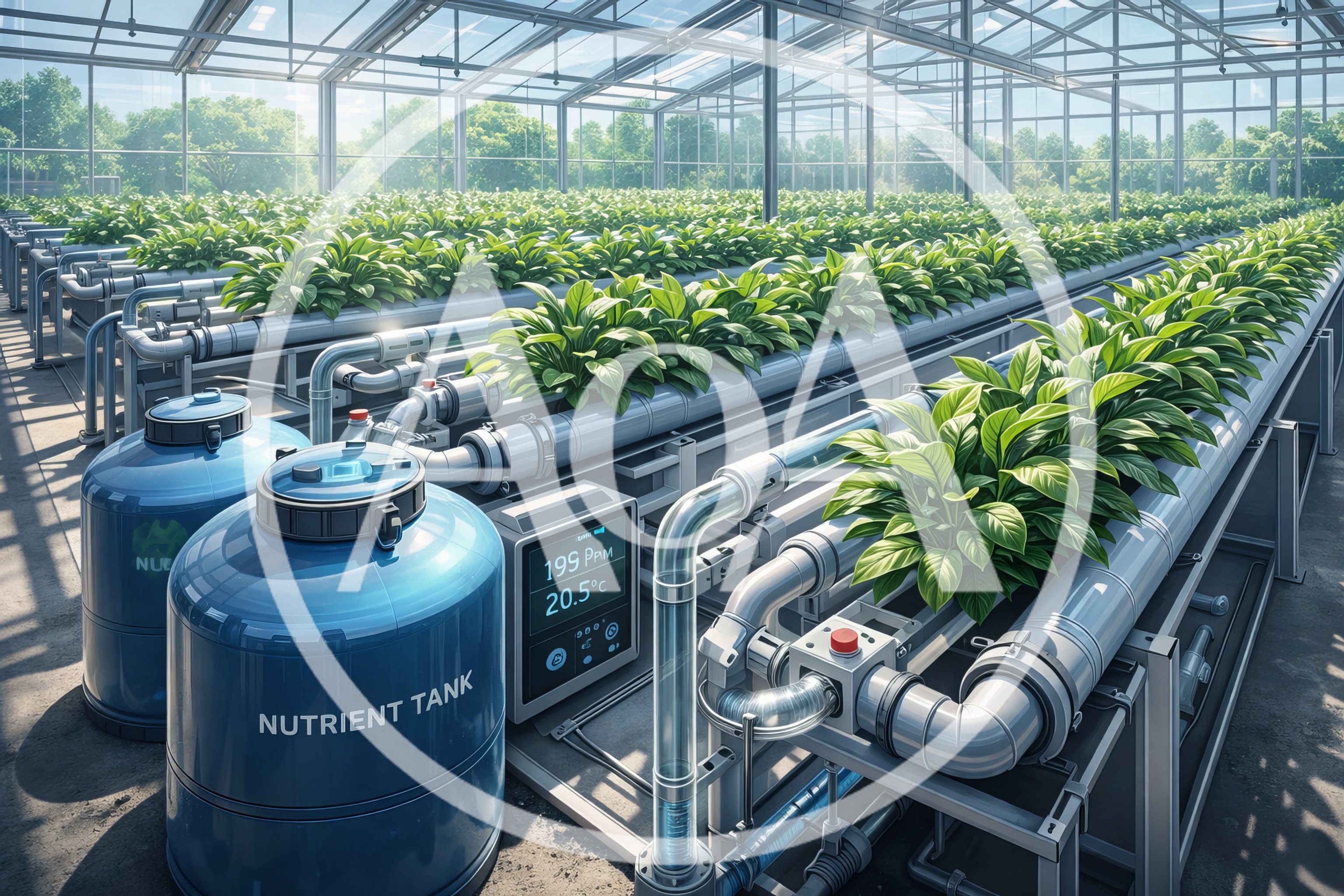 Automated Hydroponic System In A Modern Greenhouse