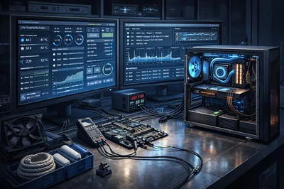 Computer Hardware Engineering Lab with Monitoring Displays