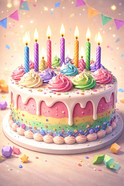Festive Birthday Cake With Lit Candles