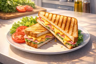 Grilled Ham and Cheese Sandwich on a Plate