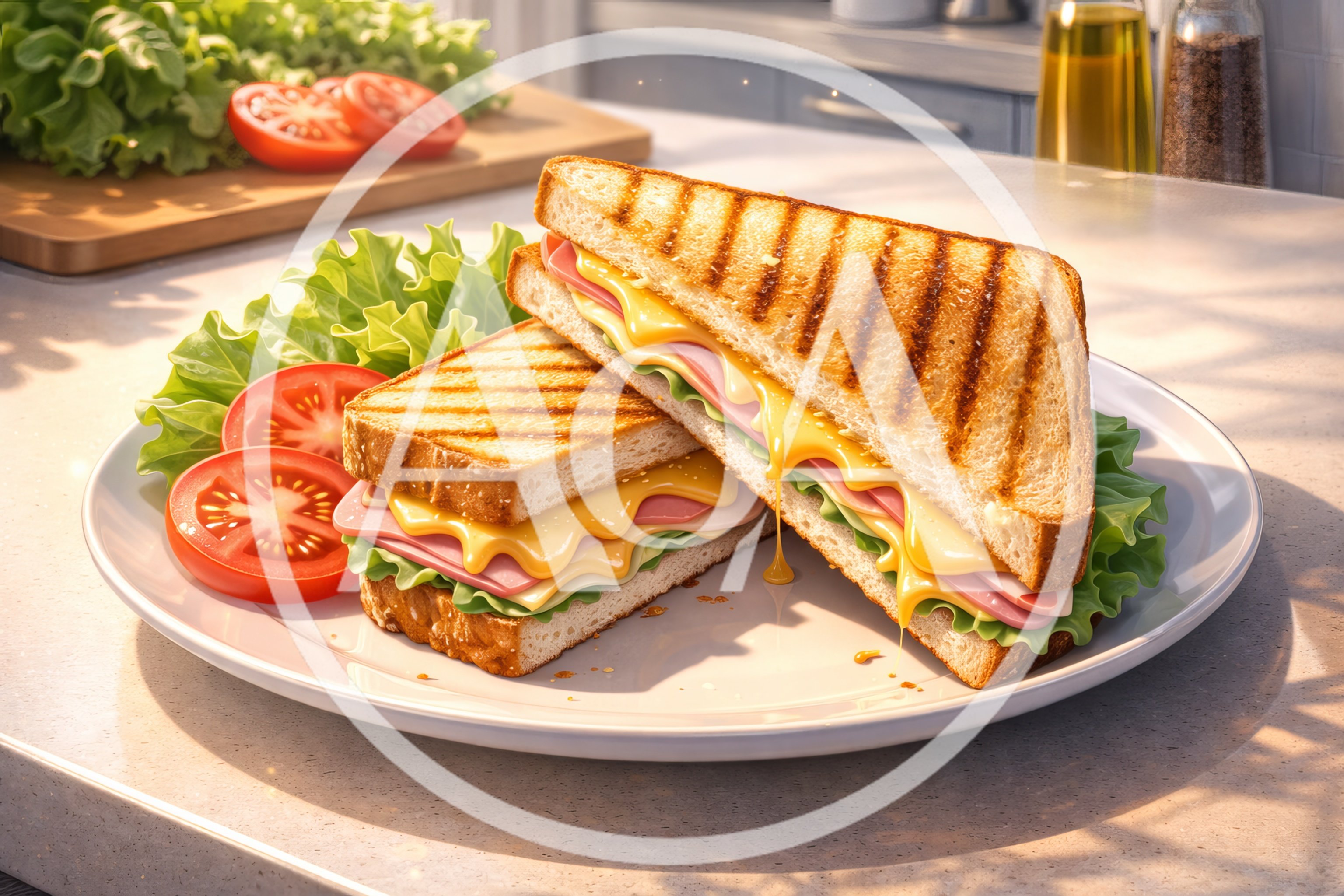 Grilled Ham and Cheese Sandwich on a Plate