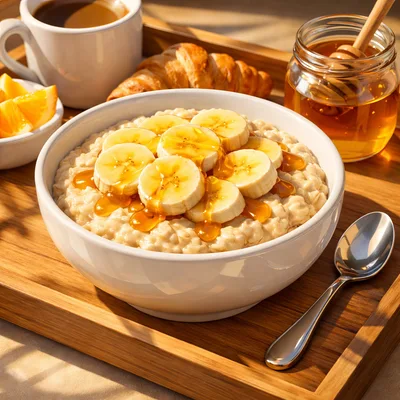 Healthy Oatmeal Breakfast Bowl With Banana And Honey