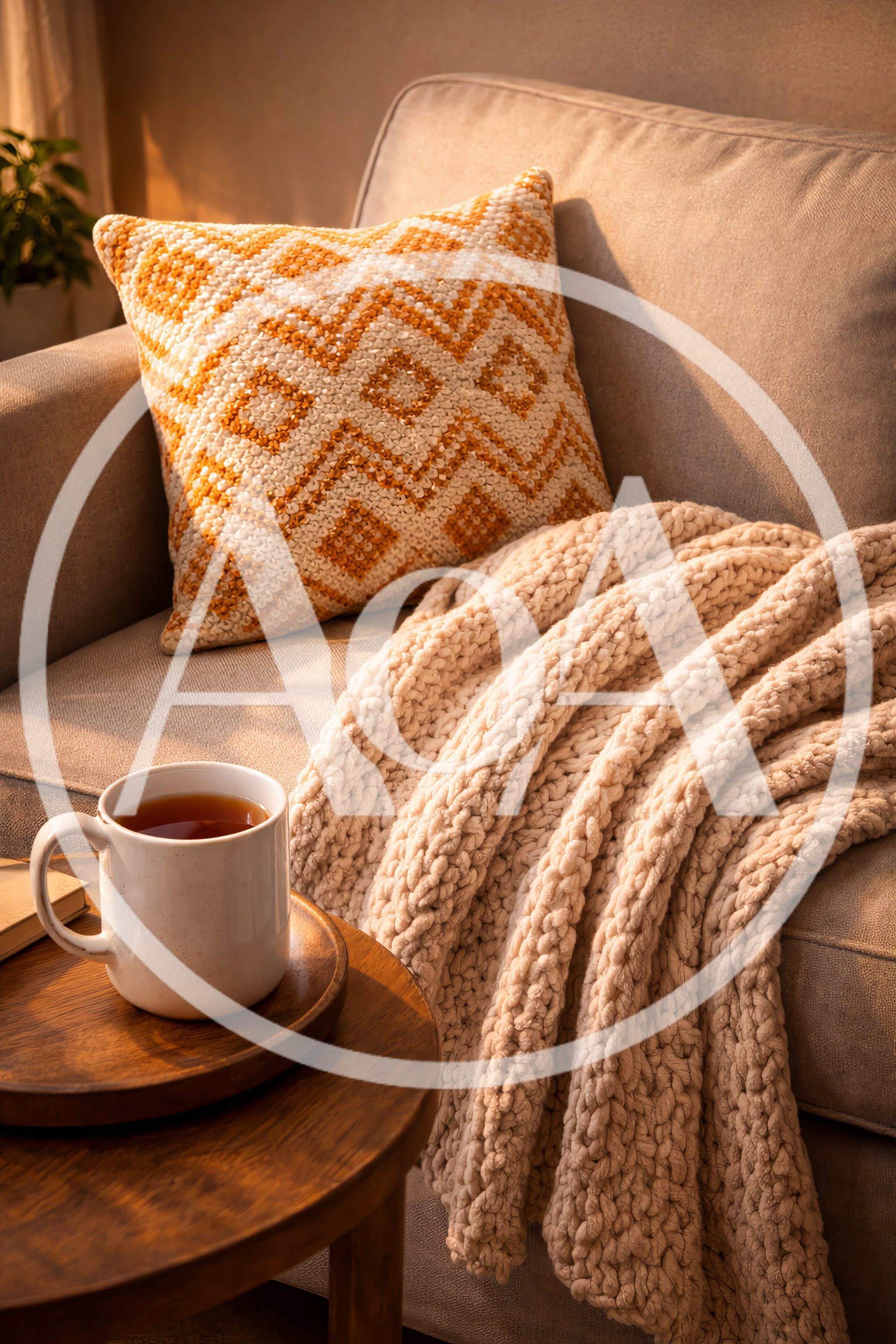 Cozy Living Room Scene With Tea And Blanket