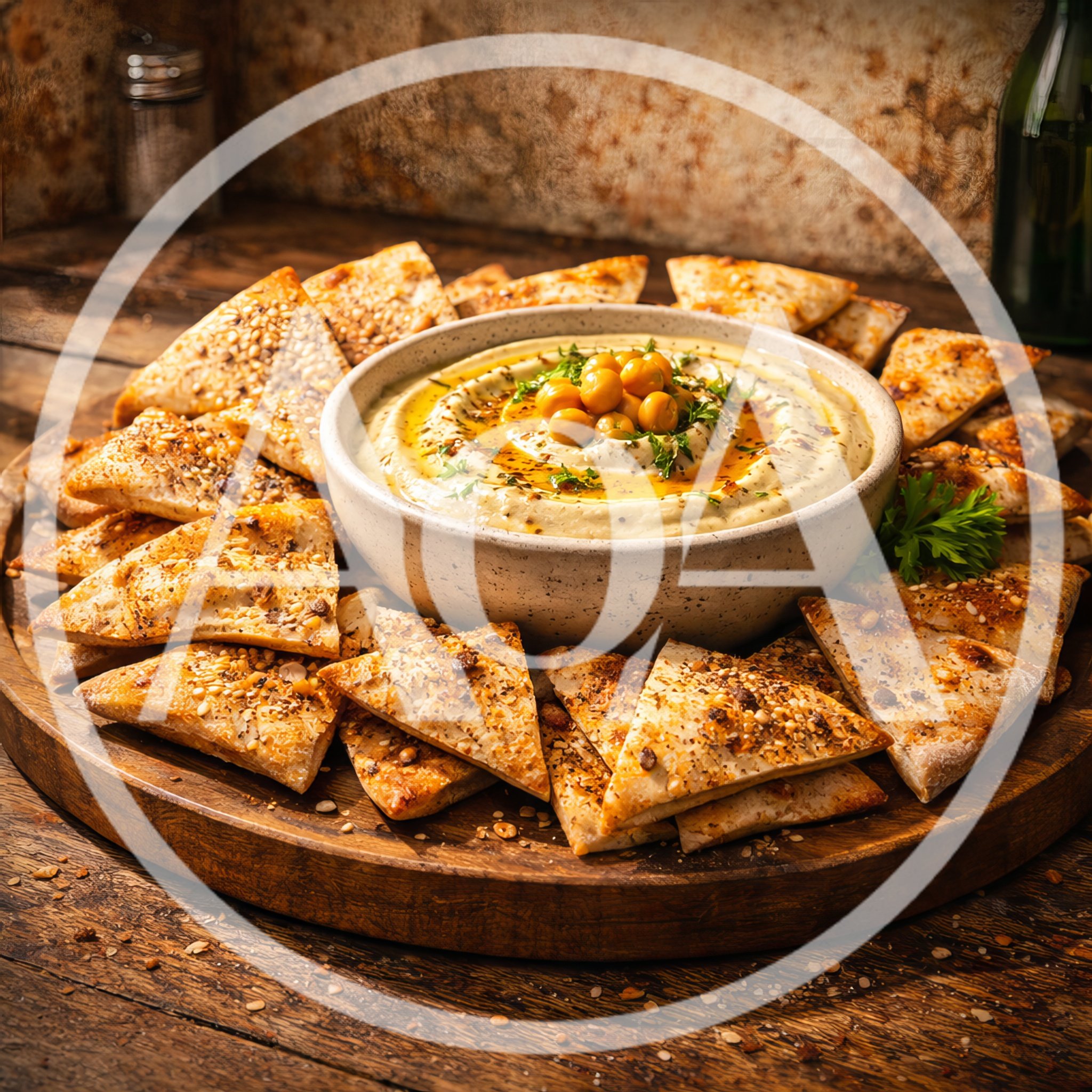 Hummus Bowl With Toasted Pita Bread Triangles